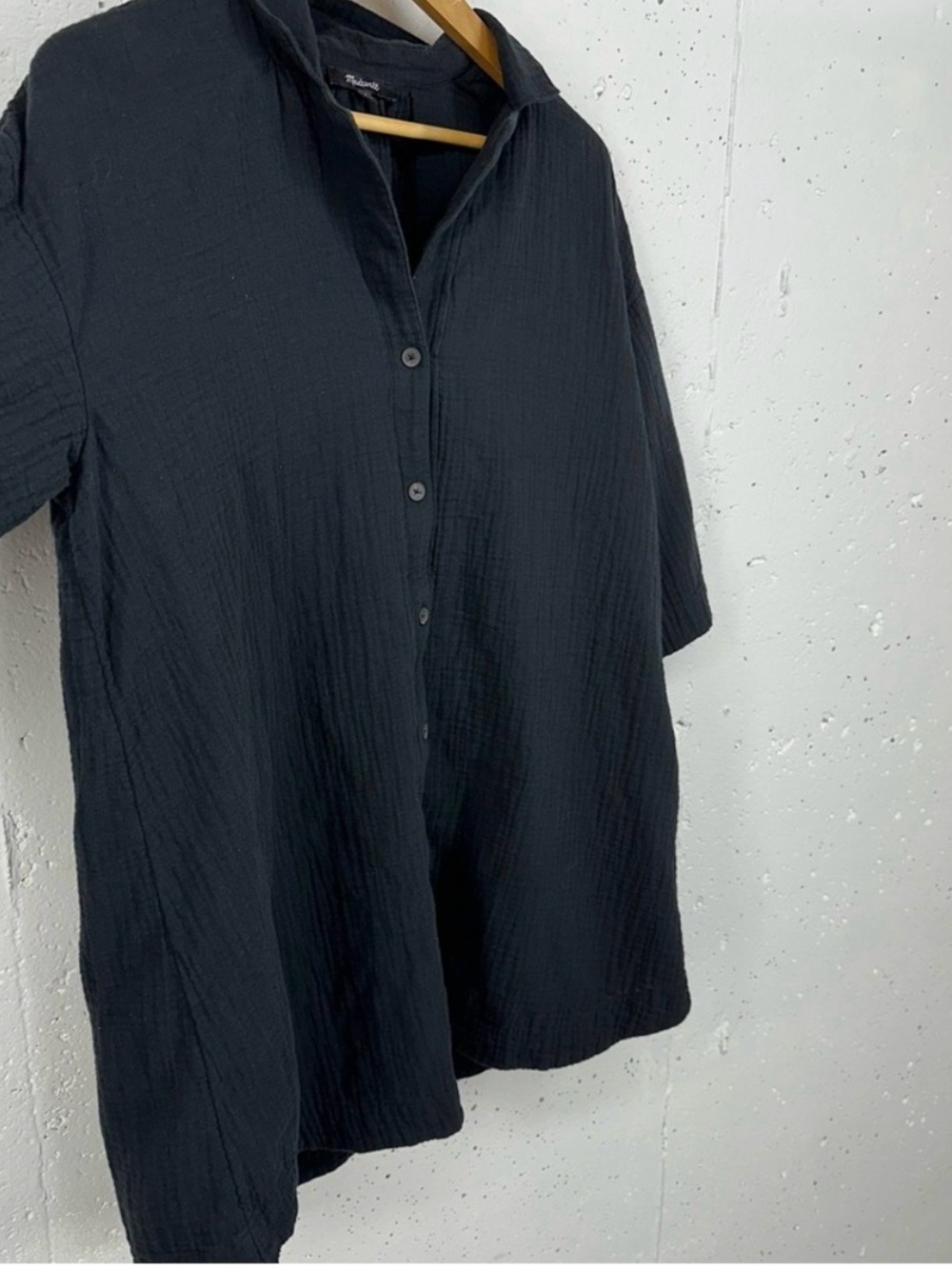 BOGO Madewell Black Crinkle Cotton Cover-Up Button Down Shirtdress - Picture 5 of 10